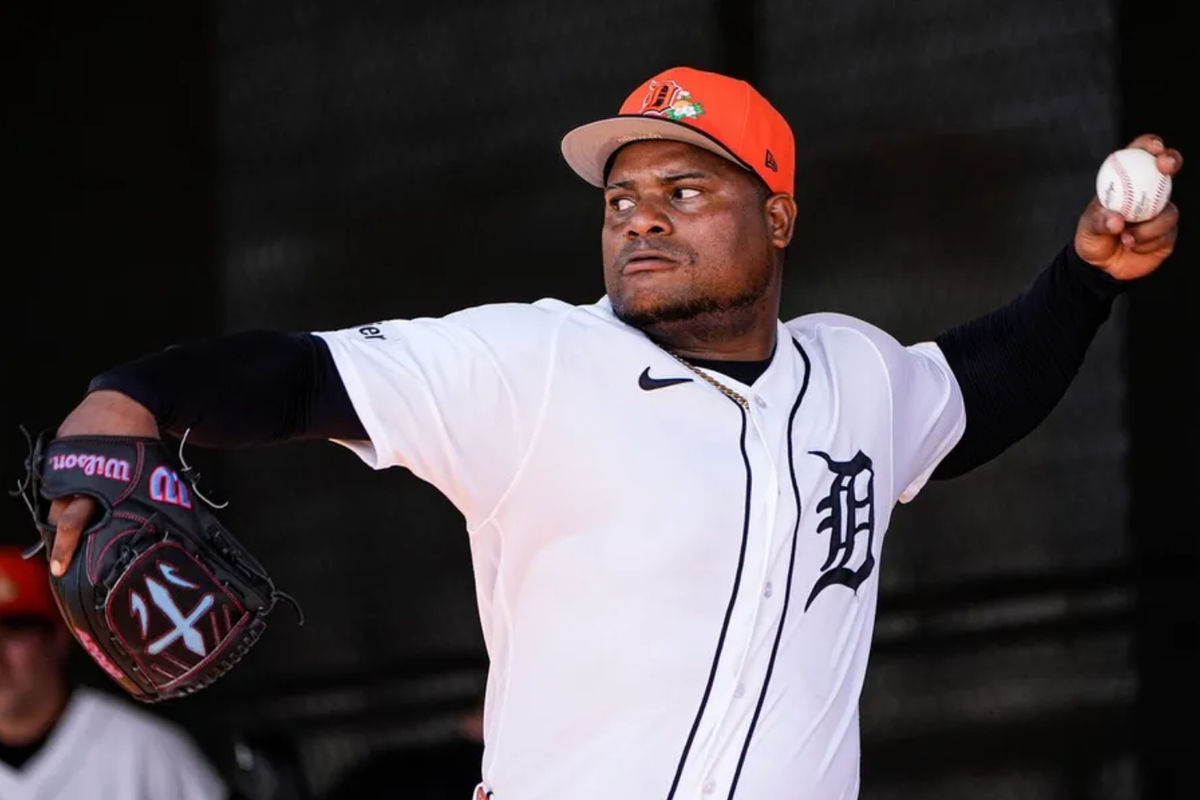 Detroit Tigers pitcher Framber Valdez practices during spring training at TigerTown in Lakeland, Fla. on Monday, Feb. 16, 2026.